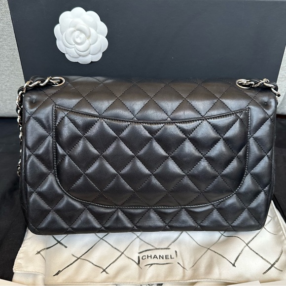 CHANEL Classic Double Flap Handbag Quilted Lambskin Jumbo - Black / Silver - Picture 7 of 11